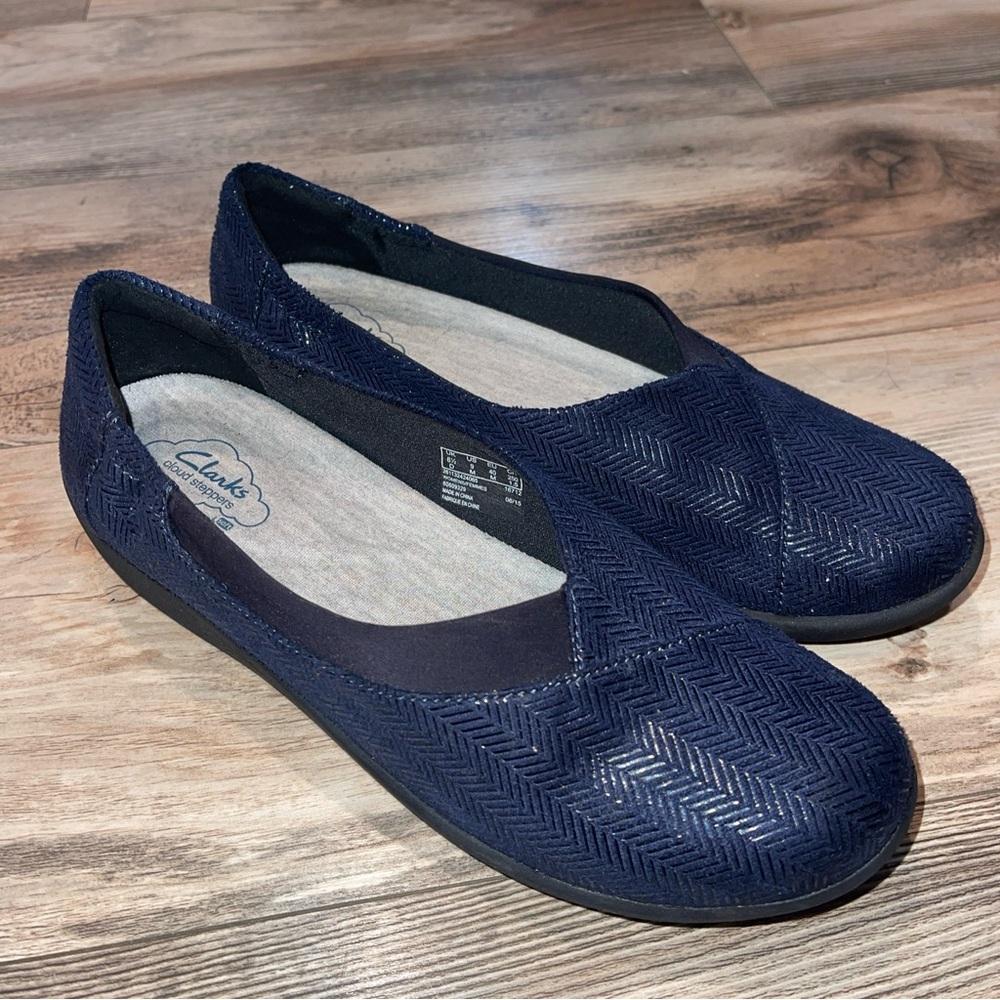 Clarks Cloudsteppers Sillian Jetay Navy Blue Ballet Flat Shoes Womens 9 EUC